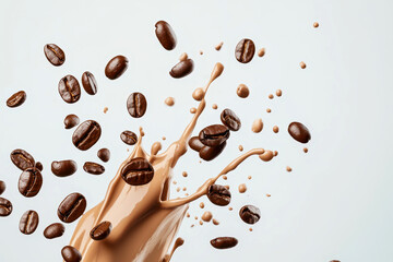 Obraz premium Dynamic splash of coffee beans and cream in motion