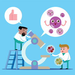 emotion cute vector, illustration flat cartoom character man and woman scientists doctor engineering medicine  in laboratory reasearch new drugs in chemistry concept.