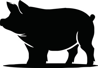 Pig silhouette. Vector illustration of black icon logo pig silhouette isolated on white. Outline shadow shape pork, side view profile.