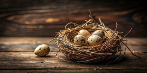 Obraz premium Minimalist Nest of Eggs with Absence Highlighted - Nature's Design in Focus, Emphasizing Simplicity, Organic Shapes, and the Beauty of Imperfection in Wildlife Photography