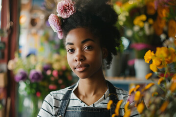 Generative AI Florist in Flower Store Surrounded by Blooms Bouquets Holiday gifts