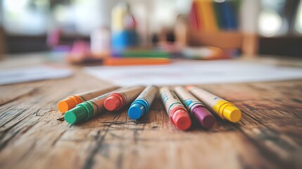 Obraz premium Colorful pencils, crayons, and brushes, ready for school art projects