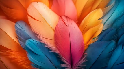 selective focus pf colored feathers background