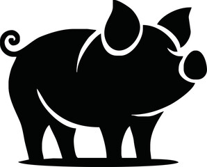 Pig silhouette. Vector illustration of black icon logo pig silhouette isolated on white. Outline shadow shape pork, side view profile.