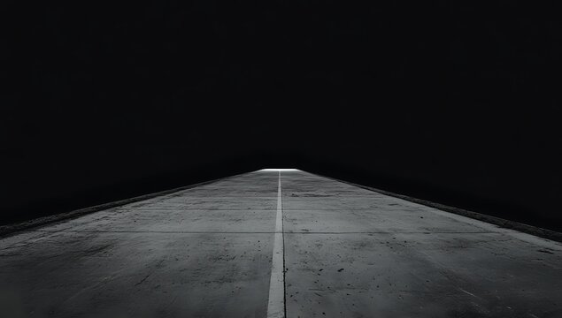 Dark road vanishing point perspective.