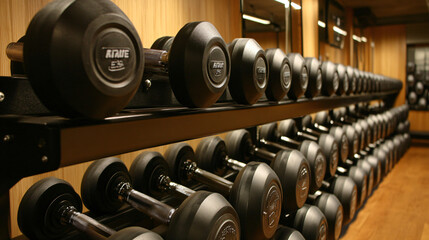 Fototapeta premium Strength training zone with adjustable dumbbells and free weights.