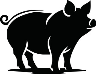 Pig silhouette. Vector illustration of black icon logo pig silhouette isolated on white. Outline shadow shape pork, side view profile.