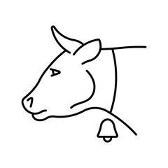 Cow head, line icon. Milk production, beef, livestock concept. Linear illustration, editable strokes, minimalist symbol