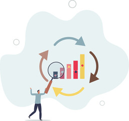 Economic cycle to study up and down on stock market, booming or recession, business cycle for marketing,flat characters.