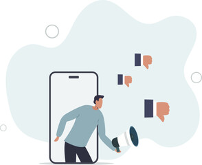 Internet hater, angry social media, dislike or negative feedback from remote work, cyber bullying concept.flat characters.