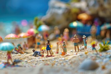 Miniature people  Vacationers are enjoying the beach