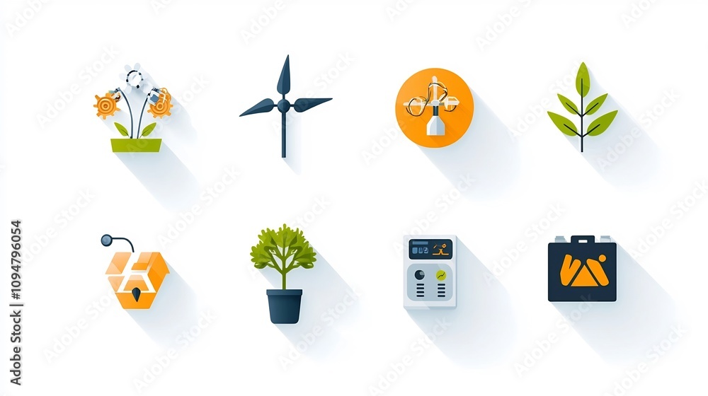 Poster comprehensive icon set showcasing visual representations of sustainable lifestyle elements such as r