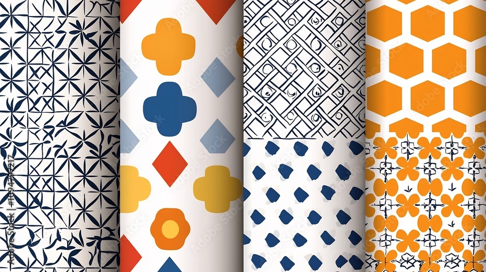 Poster beautifully crafted abstract nature inspired seamless patterns with colorful vintage style geometric