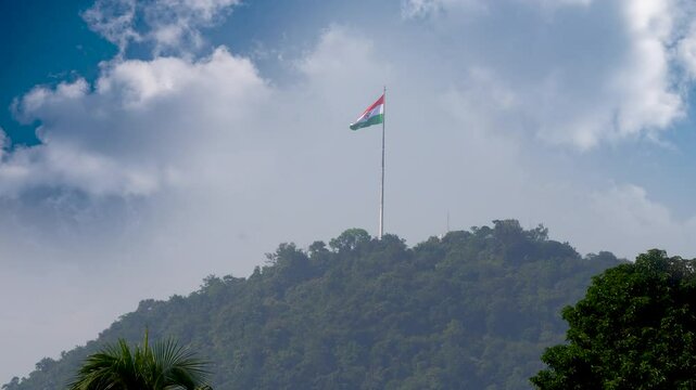 Huge Indian Flag fluttering at Gandhi Mandap hill top in Guwahati 1