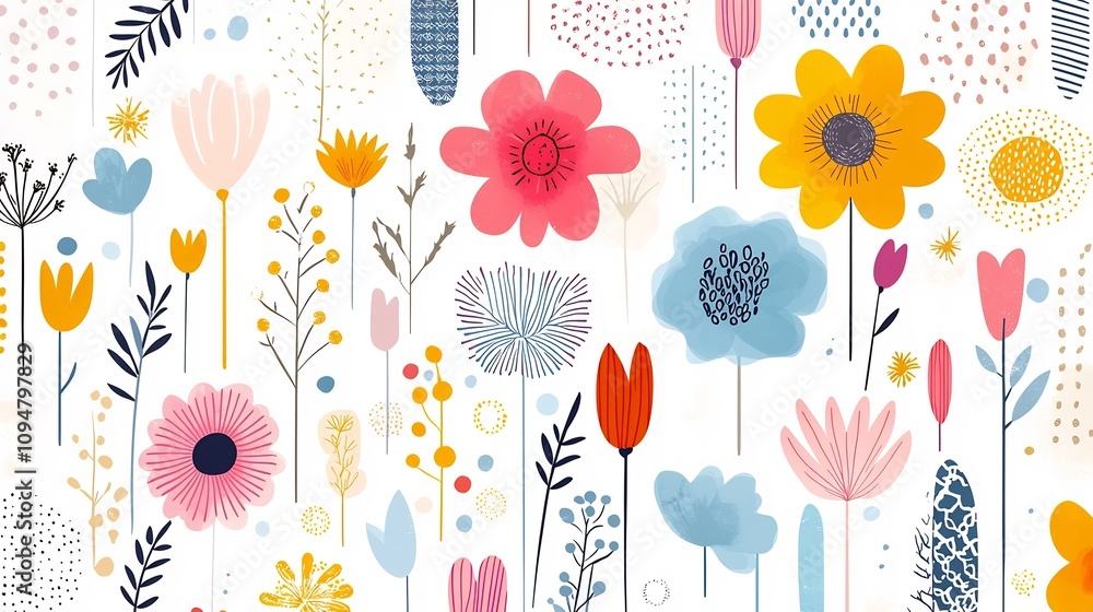 Aufkleber vibrant and colorful geometric flower art with abstract vintage patterns creating a seamless spring 