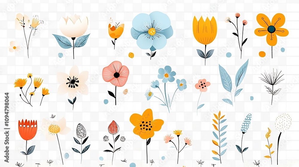 Aufkleber retro inspired floral patterns featuring vibrant abstract colorful flowers and checkered backgrounds
