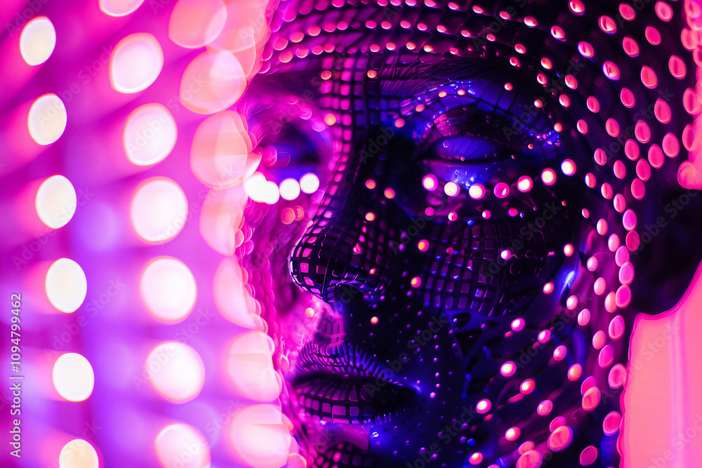 Poster generative ai visual of futuristic cyber light projection on face