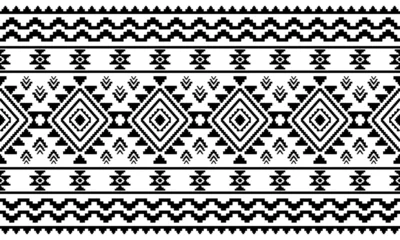 Southwest Aztec geometric Native American Mexican Navajo tribal ethnic seamless pattern fabric black and white design vector for textile printing