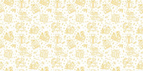 New Year gifts background. Japanese wrapping, gifts, knot, ribbon, X-mas, Holidays, floral elements - Birthday decor - Christmas presents seamless pattern - png