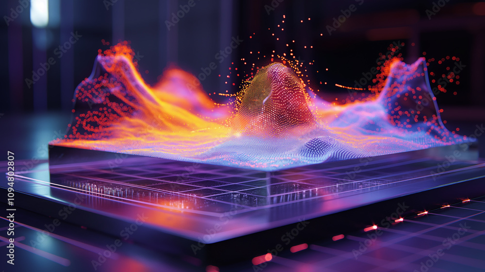 Poster a vibrant visualization of quantum cryptography in action, with glowing ar particles encrypting data