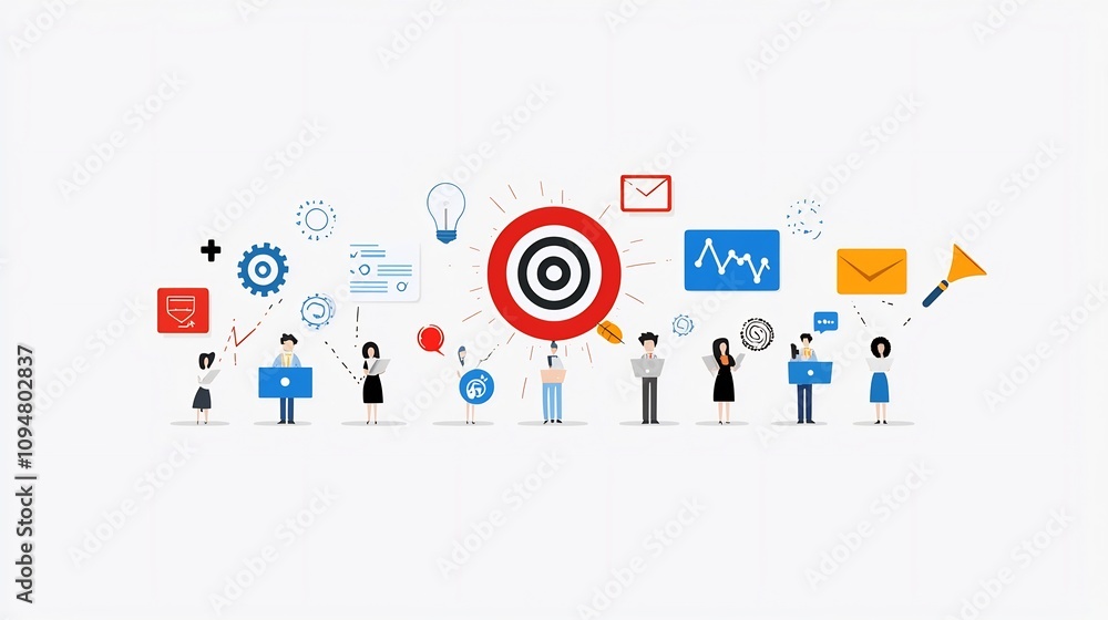 Aufkleber Comprehensive Digital Marketing Icons Set Showcasing Various Business Concepts Such as Management Production Work Processes Project Management Success Indicators