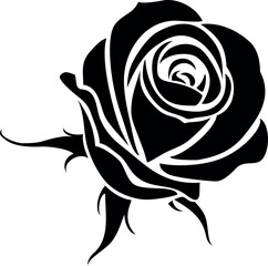 Rose black silhouette. Flower stencil. Floral tattoo