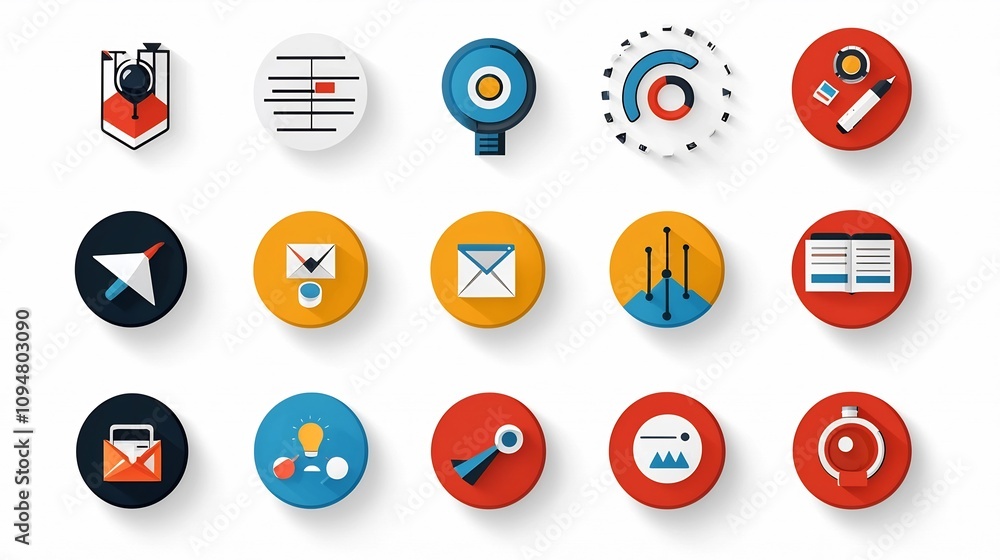 Leinwandbilder flat designs for a set of 15 icons highlighting various stages of digital marketing campaigns includ