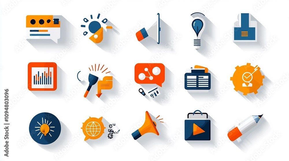 Leinwandbilder set of 15 flat designs for digital marketing icons showcasing various stages of campaign management 