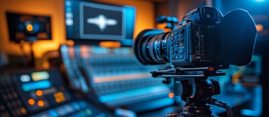 Professional Video Camera on a Tripod in a Studio Setting