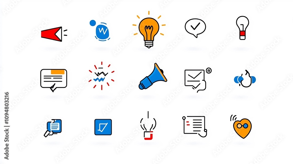 Aufkleber Unique set of digital marketing outline icons showcasing key tasks and strategies for modern business management including content creation performance tracking project planning
