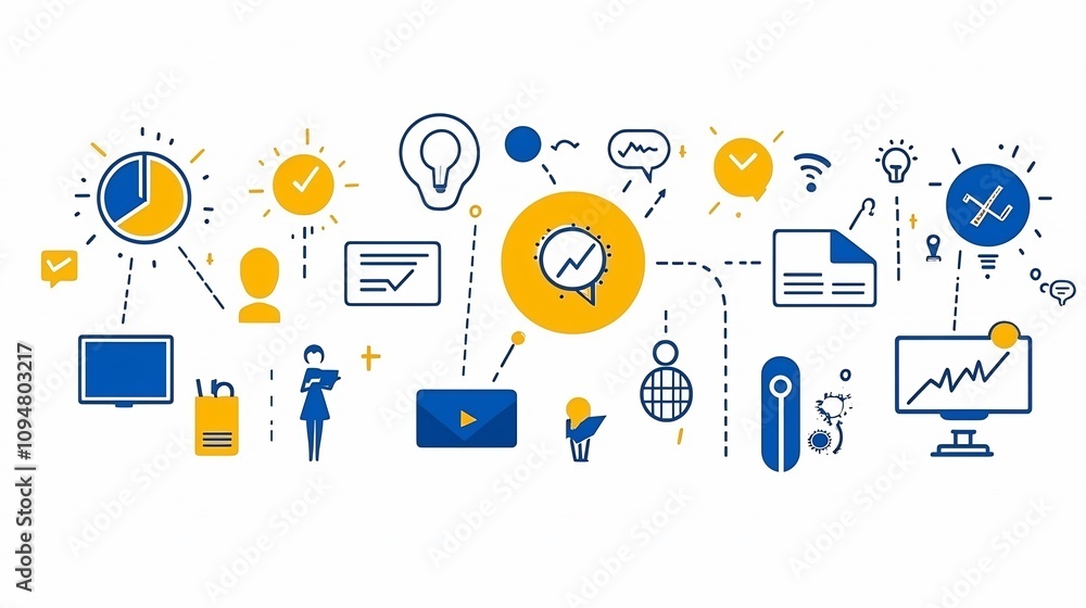 Fototapete Unique set of 15 digital marketing outline icons showcasing tasks like content creation performance tracking project planning and achieving targets  Flat perfect for business strategy