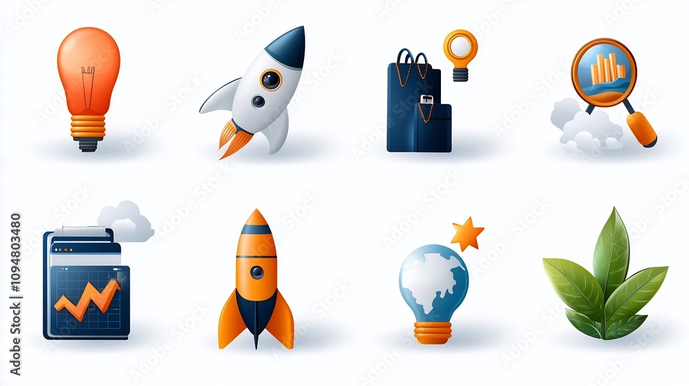 Poster Clean and simple icon set designed to visually represent key elements of digital marketing workflow processes project management and business productivity  These icons can be used in presentations