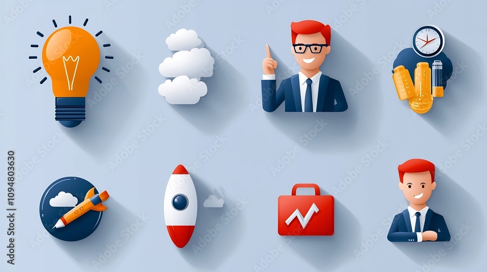 Poster professional outline icon set featuring 15 designs related to digital marketing including process fl