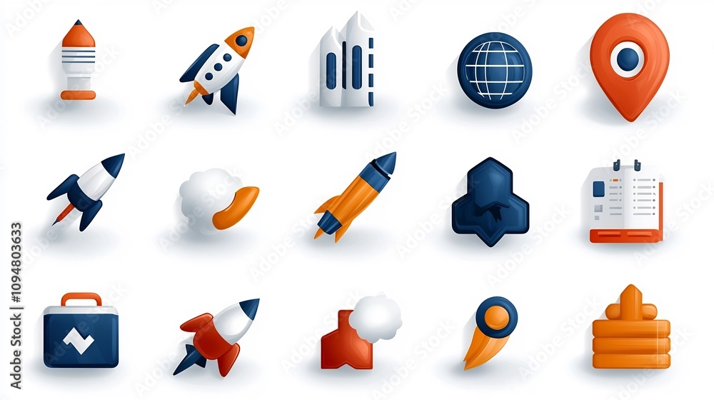 Aufkleber Comprehensive icon set depicting a wide range of digital marketing and business success concepts including workflow optimization production management data analytics financial planning and more
