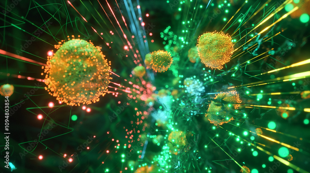 Poster a vibrant visualization of quantum cryptography in action, with glowing ar particles encrypting data