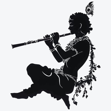 recommend clip art: Lord Krishna plays flute in silhouette Vector illustration of lord Krishna Hindu God