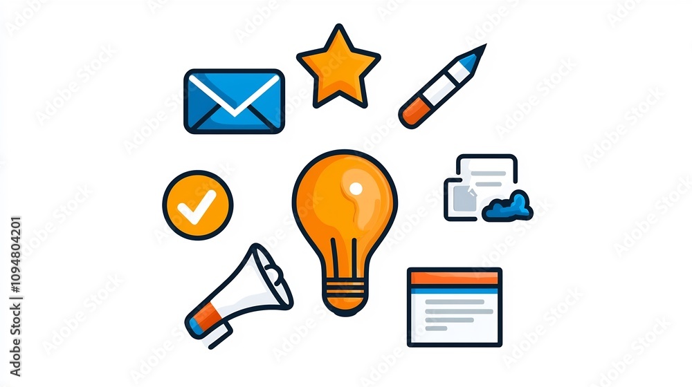 Poster Minimalist Black Outline Icon Set Featuring 15 Unique Designs Related to Digital Marketing Strategies Workflow Optimization Team Management and Success Tracking Solutions