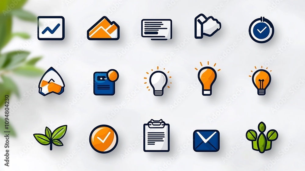 Poster Minimalist black outline icons set featuring 15 unique designs related to digital marketing workflows team management and success tracking to help businesses optimize their processes and