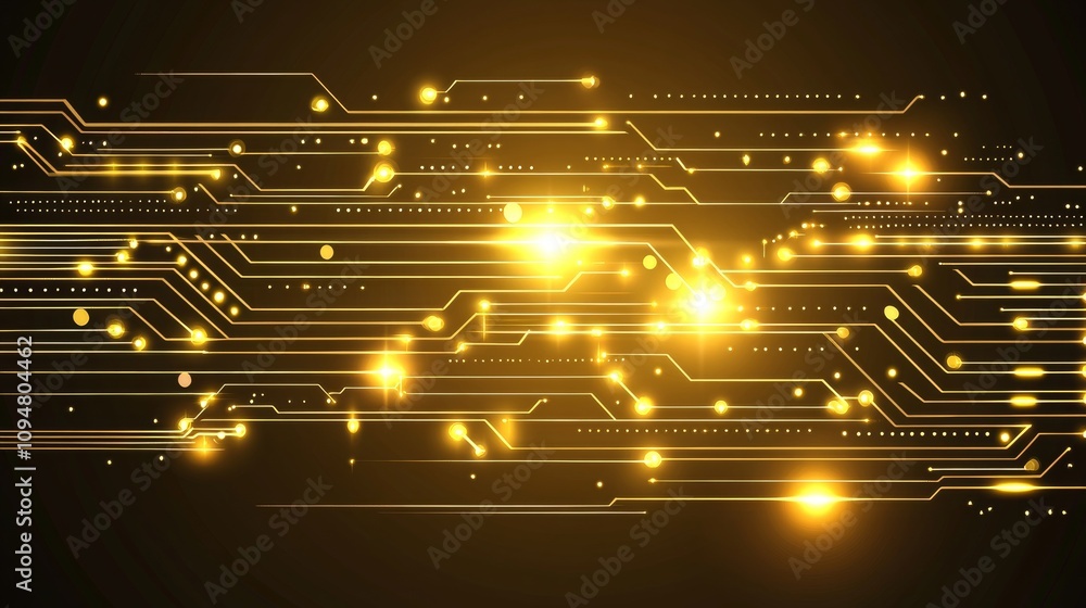 Poster golden circuitry abstract tech background with glowing lines, nodes, and intricate connections