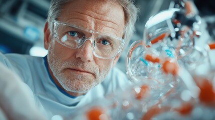 Scientist examining laboratory equipment during advanced research at a modern facility