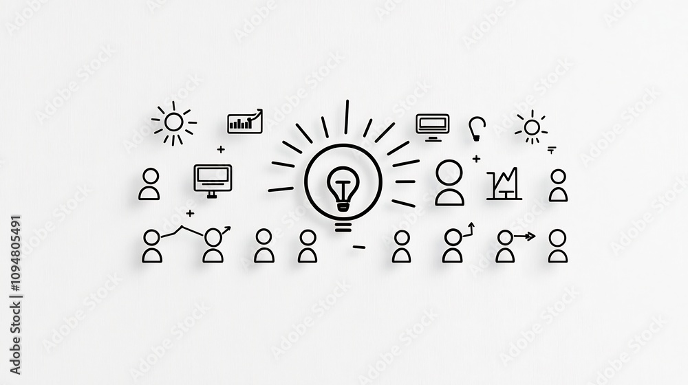 Aufkleber Monochrome outline icons depicting various digital marketing concepts and business productivity tools including workflow management target goals and more  Designed for use in presentations