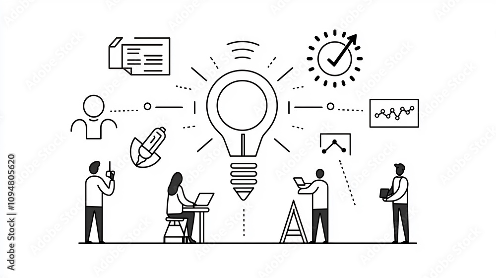 Leinwandbilder contemporary black and white outline icons set covering 15 designs related to project management wor