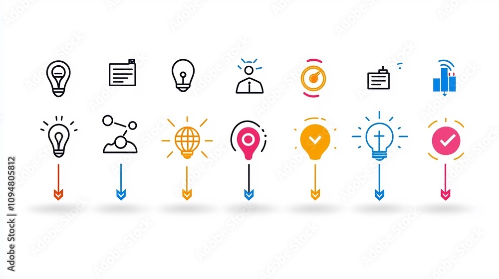 Poster Sleek Contemporary Black and White Icon Set for Project Management and Workflow Optimization  This minimalist icon collection features 15 clean abstract designs covering key concepts like planning