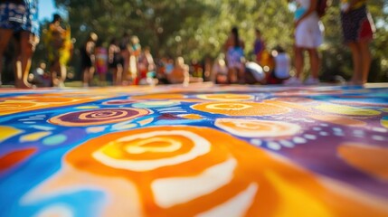 Group of Aboriginal artists showcasing their cultural heritage through vibrant mural painting