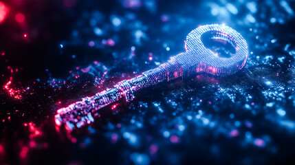 Fantasy cyber security background with lock and key icon .