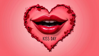 Obraz premium Heart-shaped design with glossy lips and text 