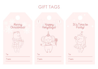 Obraz premium Animal doodle gift tags. Isolated badges with cute kawaii, celebrate holiday party.