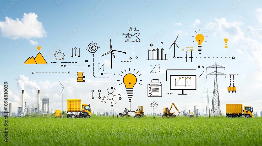 Fototapete Digital Representation of Smart Grid Management System Optimizing Renewable Energy Distribution for Grid Stability and Efficiency