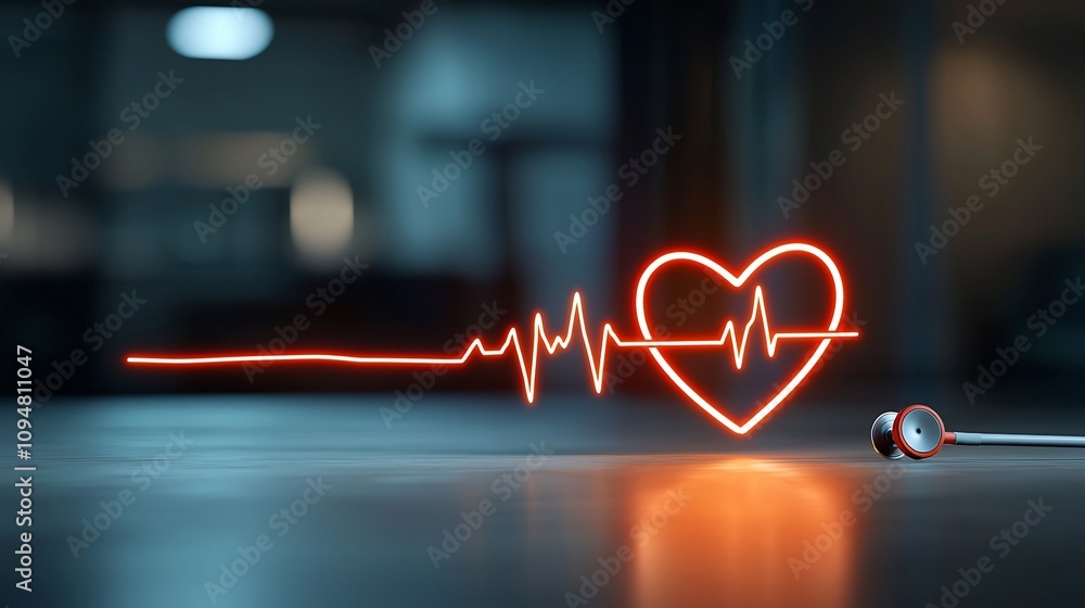 Aufkleber Glowing heart design with a lifelike ECG line pulsing rhythmically set against a subtle dark abstract background  This digital represents the vital functions of the circulatory system in a modern