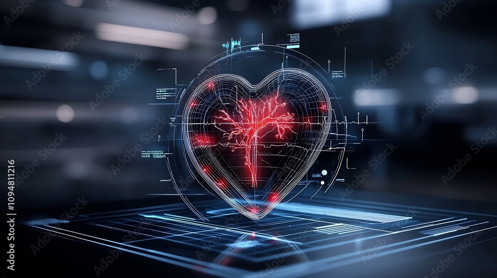 Poster glowing heart design with vivid electrocardiogram line integrated into the shape set in a high contr